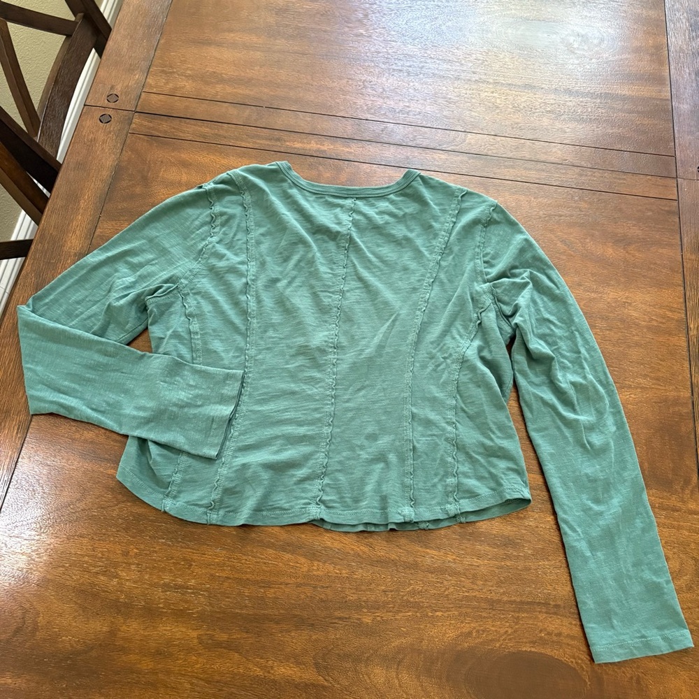 Pilcro by Anthropology Seamed LS Top Womens XL Dark Turquoise Cotton - Picture 3 of 11